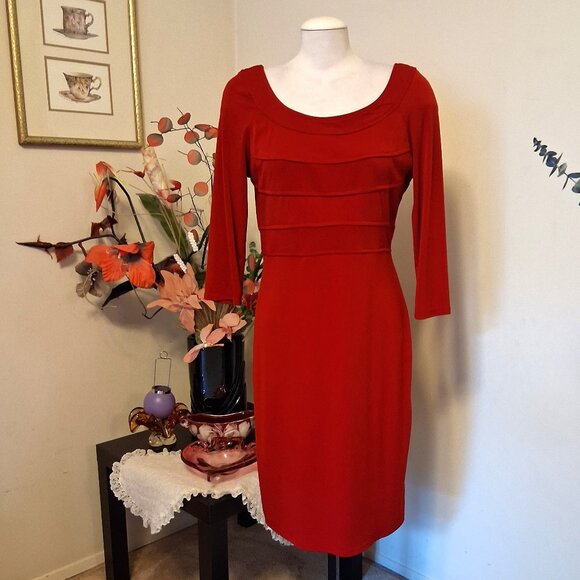 NWOT JOLIBEL PETITE Women's Well Tailored ¾ Sleeve Red Midi Lined Dress 8 - Picture 1 of 7